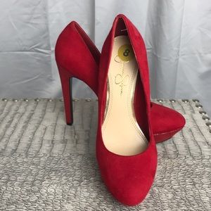 Red suede size 8 Jessica Simpson heels NWT
